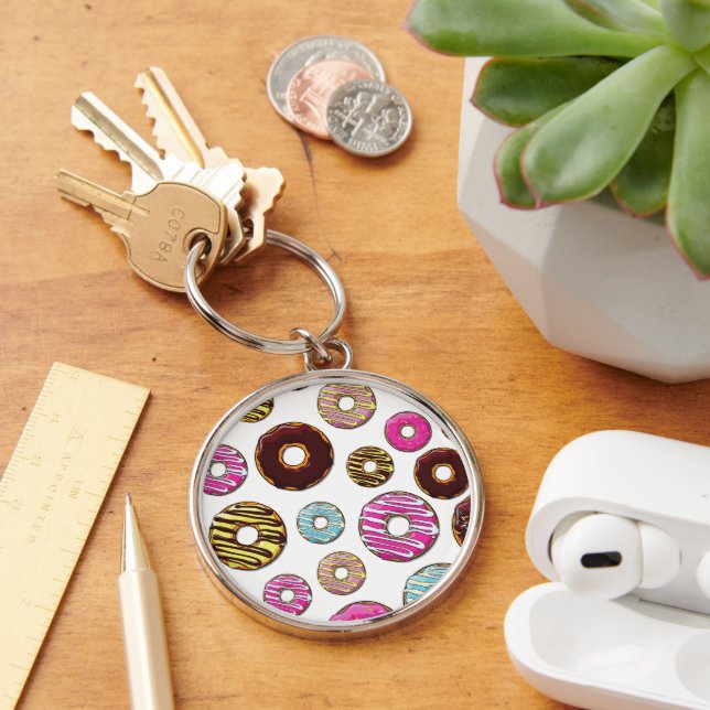 Pattern Of Doughnuts, Colourful Doughnuts, Sprinkl Key Ring (Desk)