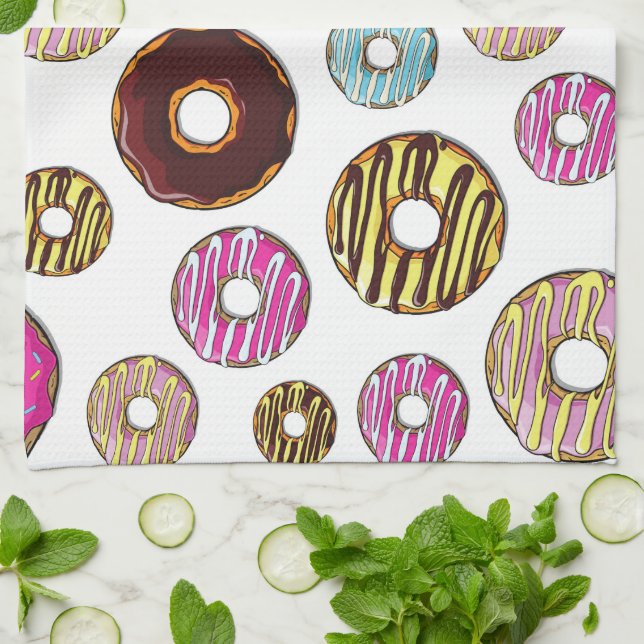 Pattern Of Doughnuts, Colourful Doughnuts, Sprinkl Tea Towel (Folded)