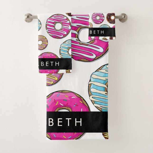 Pattern Of Doughnuts, Colourful Doughnuts, Your Na Bath Towel Set (Insitu)