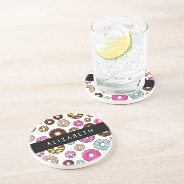 Pattern Of Doughnuts, Colourful Doughnuts, Your Na Coaster (Side)