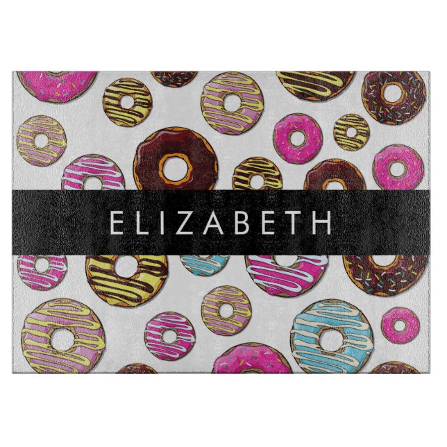 Pattern Of Doughnuts, Colourful Doughnuts, Your Na Cutting Board (Front)