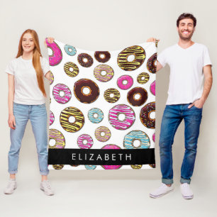 Pattern Of Doughnuts, Colourful Doughnuts, Your Na Fleece Blanket