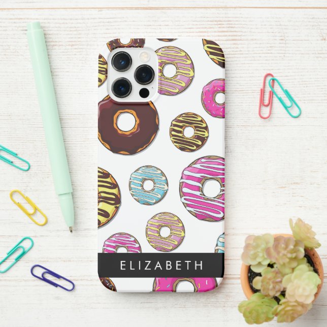 Pattern Of Doughnuts, Colourful Doughnuts, Your Na iPhone Case (On Desk)
