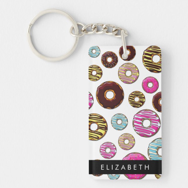 Pattern Of Doughnuts, Colourful Doughnuts, Your Na Key Ring (Front)