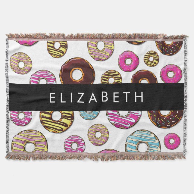 Pattern Of Doughnuts, Colourful Doughnuts, Your Na Throw Blanket (Front)