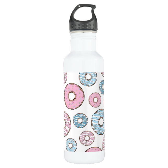 Pattern Of Doughnuts, Pink Doughnuts, Blue Doughnu 710 Ml Water Bottle (Front)