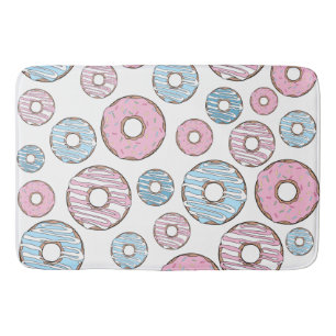 Pattern Of Doughnuts, Pink Doughnuts, Blue Doughnu Bath Mat