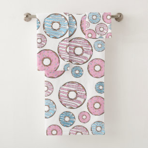Pattern Of Doughnuts, Pink Doughnuts, Blue Doughnu Bath Towel Set