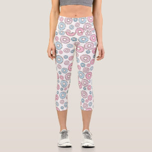 Pattern Of Doughnuts, Pink Doughnuts, Blue Doughnu Capri Leggings