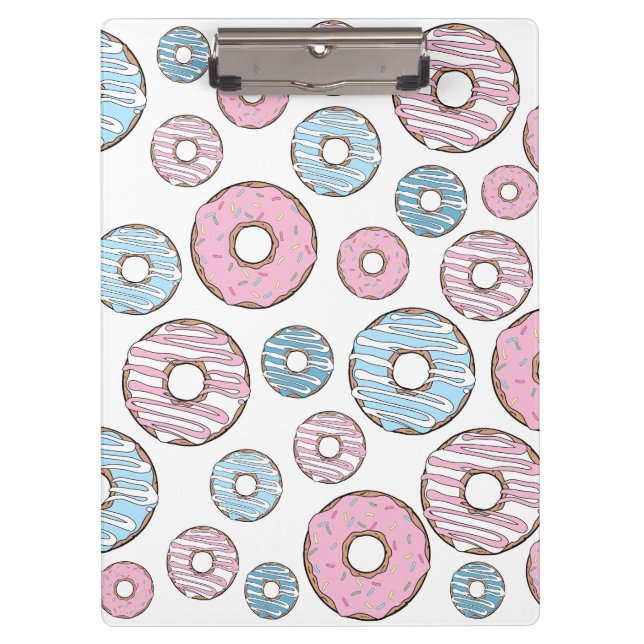 Pattern Of Doughnuts, Pink Doughnuts, Blue Doughnu Clipboard (Front)