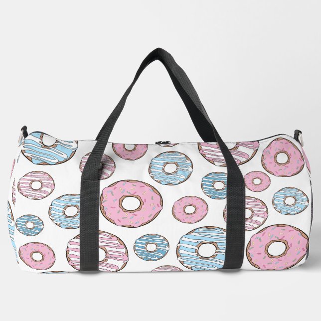 Pattern Of Doughnuts, Pink Doughnuts, Blue Doughnu Duffle Bag (Front)