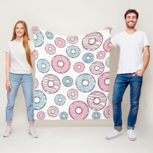 Pattern Of Doughnuts, Pink Doughnuts, Blue Doughnu Fleece Blanket
