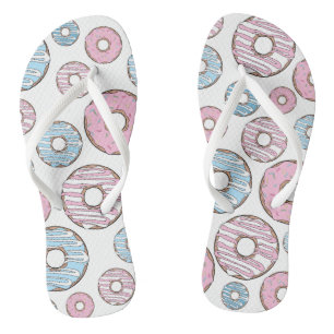 Pattern Of Doughnuts, Pink Doughnuts, Blue Doughnu Flip Flops