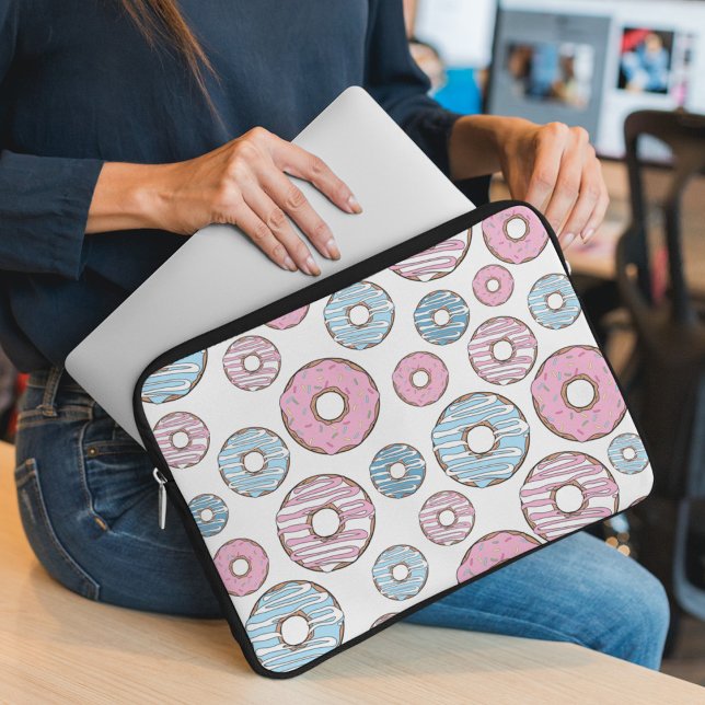 Pattern Of Doughnuts, Pink Doughnuts, Blue Doughnu Laptop Sleeve (Creator Uploaded)