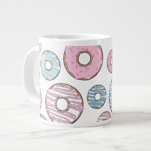 Pattern Of Doughnuts, Pink Doughnuts, Blue Doughnu Large Coffee Mug