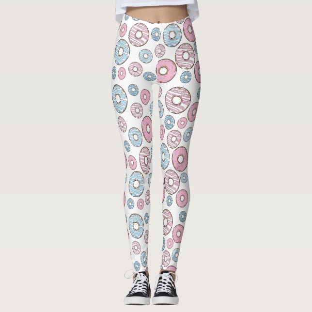 Pattern Of Doughnuts, Pink Doughnuts, Blue Doughnu Leggings (Front)