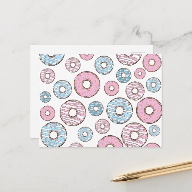 Pattern Of Doughnuts, Pink Doughnuts, Blue Doughnu Postcard (Front/Back In Situ)