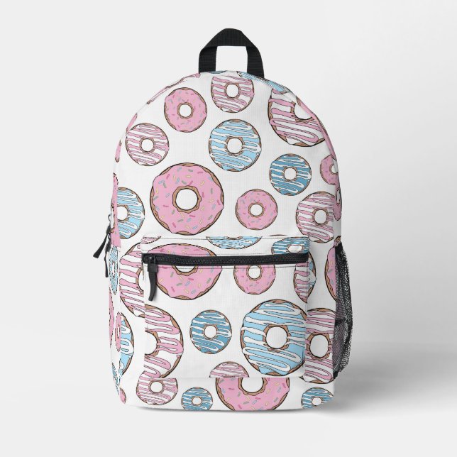 Pattern Of Doughnuts, Pink Doughnuts, Blue Doughnu Printed Backpack (Front)