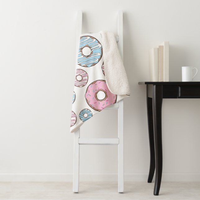 Pattern Of Doughnuts, Pink Doughnuts, Blue Doughnu Sherpa Blanket (In Situ)