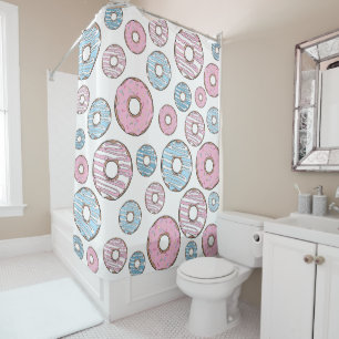Pattern Of Doughnuts, Pink Doughnuts, Blue Doughnu Shower Curtain