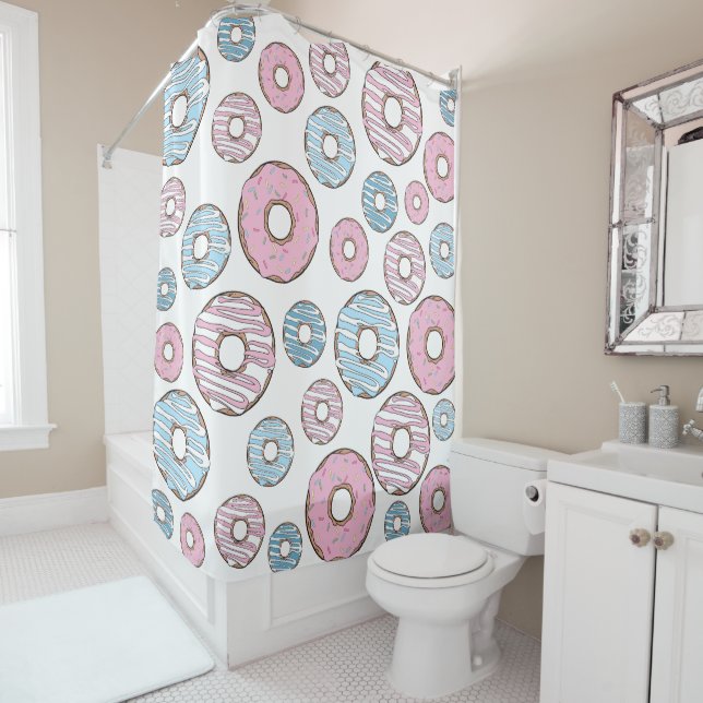 Pattern Of Doughnuts, Pink Doughnuts, Blue Doughnu Shower Curtain (In Situ)