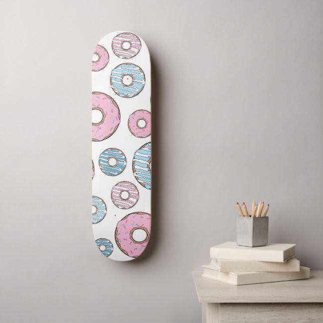 Pattern Of Doughnuts, Pink Doughnuts, Blue Doughnu Skateboard (Wall Art)
