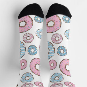 Pattern Of Doughnuts, Pink Doughnuts, Blue Doughnu Socks