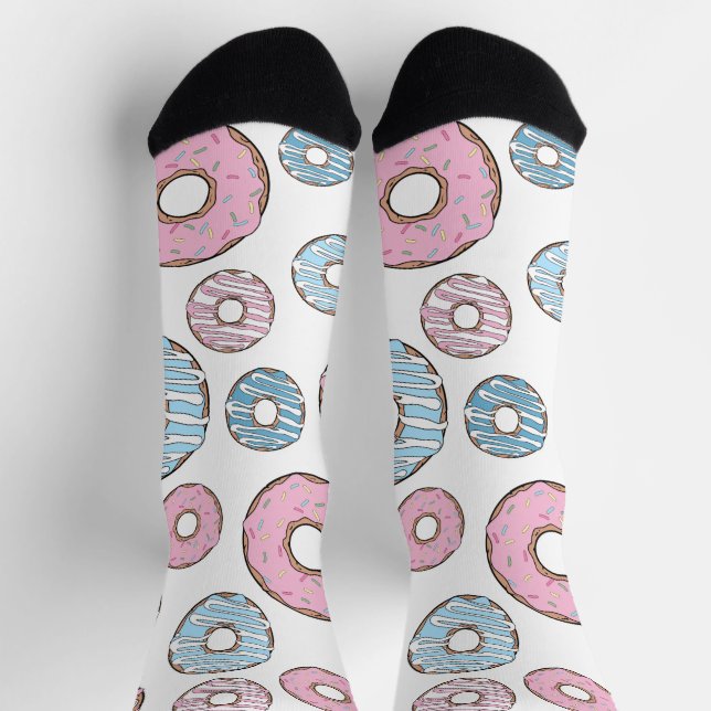 Pattern Of Doughnuts, Pink Doughnuts, Blue Doughnu Socks (Top)