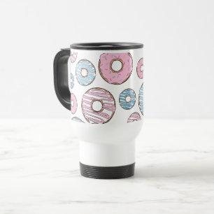 Pattern Of Doughnuts, Pink Doughnuts, Blue Doughnu Travel Mug