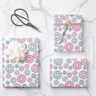 Pattern Of Doughnuts, Pink Doughnuts, Blue Doughnu Wrapping Paper Sheet