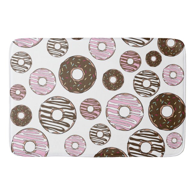 Pattern Of Doughnuts, Pink Doughnuts, Brown Doughn Bath Mat (Front)