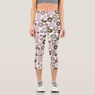 Pattern Of Doughnuts, Pink Doughnuts, Brown Doughn Capri Leggings