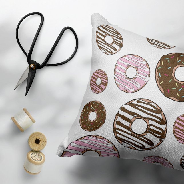 Pattern Of Doughnuts, Pink Doughnuts, Brown Doughn Decorative Cushion (Creator Uploaded)