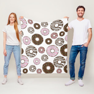 Pattern Of Doughnuts, Pink Doughnuts, Brown Doughn Fleece Blanket