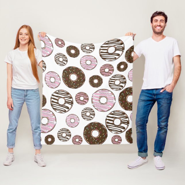 Pattern Of Doughnuts, Pink Doughnuts, Brown Doughn Fleece Blanket (In Situ)