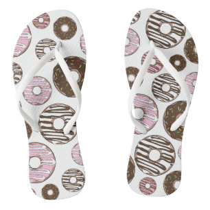Pattern Of Doughnuts, Pink Doughnuts, Brown Doughn Flip Flops
