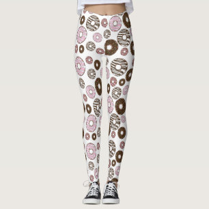 Pattern Of Doughnuts, Pink Doughnuts, Brown Doughn Leggings