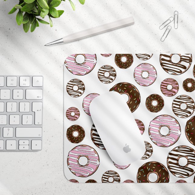 Pattern Of Doughnuts, Pink Doughnuts, Brown Doughn Mouse Mat (Creator Uploaded)