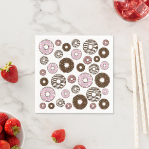 Pattern Of Doughnuts, Pink Doughnuts, Brown Doughn Napkin