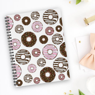 Pattern Of Doughnuts, Pink Doughnuts, Brown Doughn Notebook