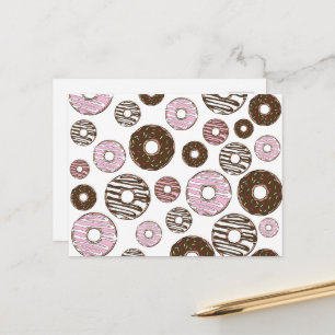 Pattern Of Doughnuts, Pink Doughnuts, Brown Doughn Postcard