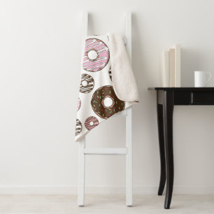 Pattern Of Doughnuts, Pink Doughnuts, Brown Doughn Sherpa Blanket