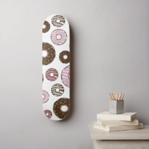 Pattern Of Doughnuts, Pink Doughnuts, Brown Doughn Skateboard