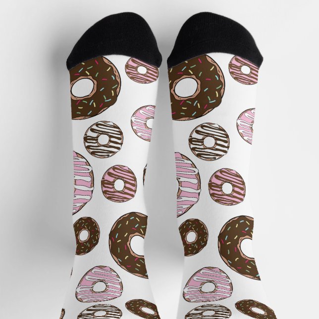 Pattern Of Doughnuts, Pink Doughnuts, Brown Doughn Socks (Top)