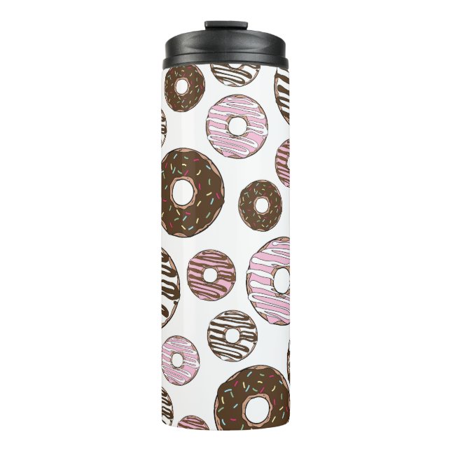 Pattern Of Doughnuts, Pink Doughnuts, Brown Doughn Thermal Tumbler (Front)