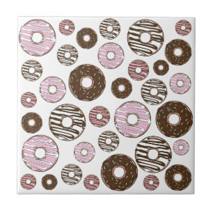 Pattern Of Doughnuts, Pink Doughnuts, Brown Doughn Tile