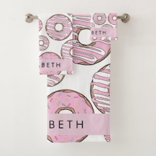 Pattern Of Doughnuts, Pink Doughnuts, Icing, Your Bath Towel Set