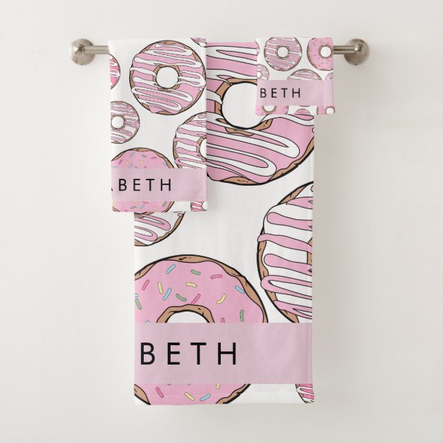 Pattern Of Doughnuts, Pink Doughnuts, Icing, Your  Bath Towel Set (Insitu)