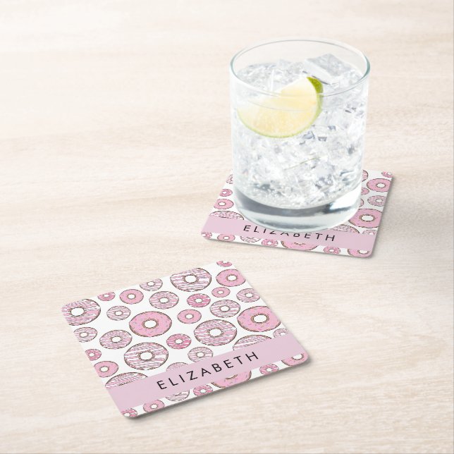 Pattern Of Doughnuts, Pink Doughnuts, Icing, Your  Square Paper Coaster (Insitu)