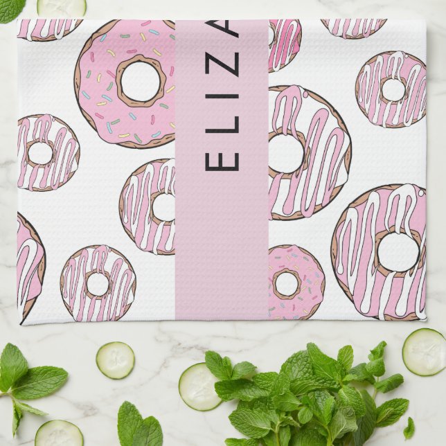 Pattern Of Doughnuts, Pink Doughnuts, Icing, Your  Tea Towel (Folded)